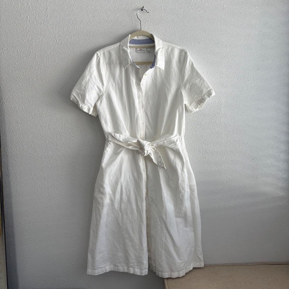 Vineyard Vines White Tie-Front Short Sleeve Linen Button Down Dress - Picture 3 of 9